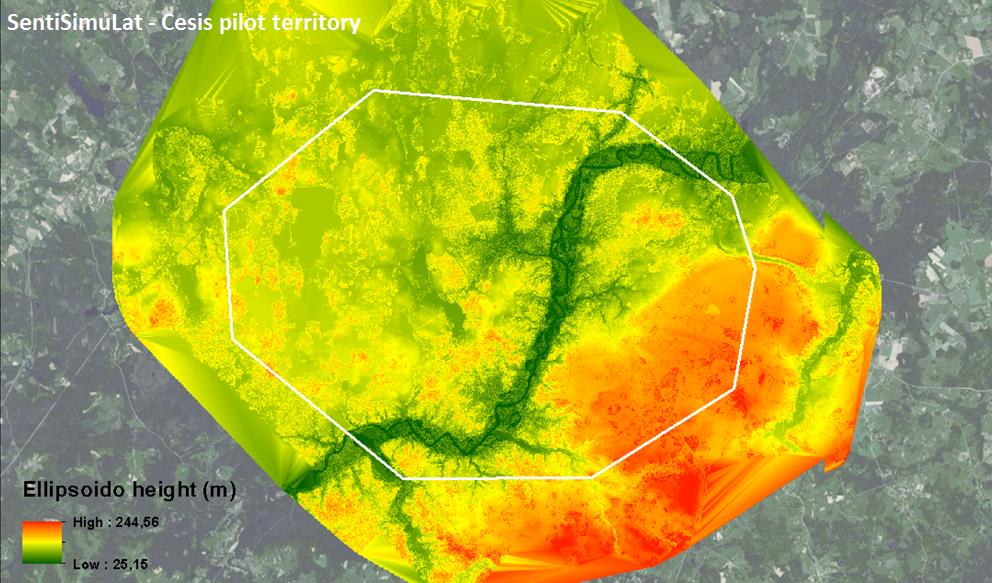 Cēsu pilotteritorijas digitālais virsmas modelis, kas veidots, balstoties uz LiDAR lāzerdatiem. Attēls: VRI